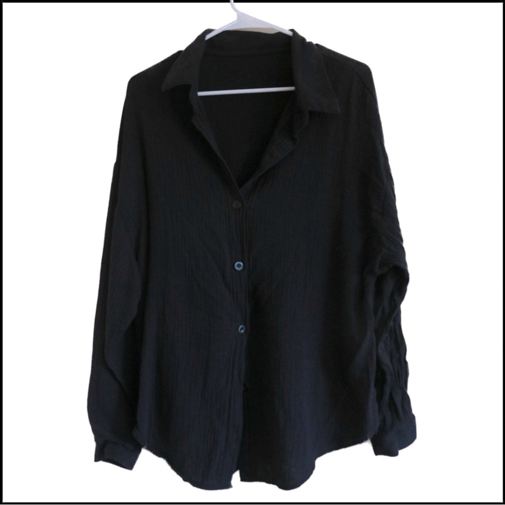 Black 100% cotton flowy button down